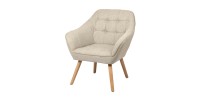 Fauteuil en tissu beige avec pieds en bois – 74x70xH85 cm, hauteur d'assise 43 cm – Collection ARCTIKA