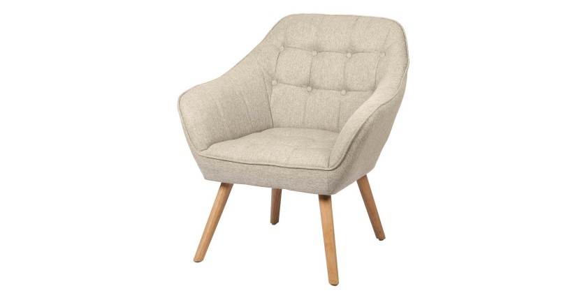 Fauteuil en tissu beige avec pieds en bois – 74x70xH85 cm, hauteur d'assise 43 cm – Collection ARCTIKA