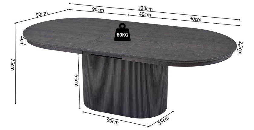 Table extensible VAGOS – 180-220 cm – Forme ovale – Coloris brun foncé – Style Design