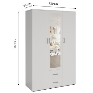 Armoire 3 portes avec miroir TOM – Dimensions H185 x L120 x P52 cm – Coloris blanc – Style design