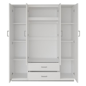 Armoire 4 portes avec 2 miroirs TOM – Dimensions H185 x L160 x P52 cm – Coloris blanc – Style design