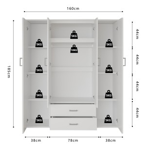 Armoire 4 portes avec 2 miroirs TOM – Dimensions H185 x L160 x P52 cm – Coloris blanc – Style design