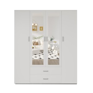 Armoire 4 portes avec 2 miroirs TOM – Dimensions H185 x L160 x P52 cm – Coloris blanc – Style design