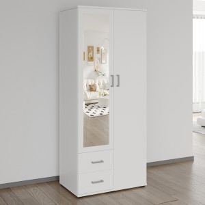 Armoire 2 portes avec miroir TOM – Dimensions H185 x L80 x P52 cm – Coloris blanc – Style design