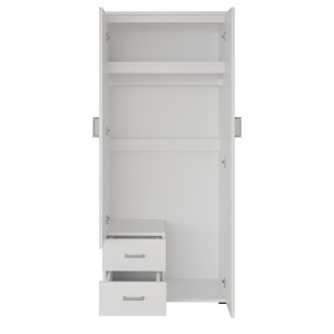 Armoire 2 portes avec miroir TOM – Dimensions H185 x L80 x P52 cm – Coloris blanc – Style design