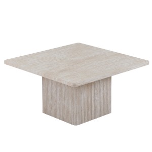 Set de 2 tables basses gigogne EDEN – Décor travertin beige – Dimensions H52-42 x L60-80 x P60-80 cm – Style moderne