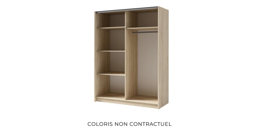 Armoire 2 portes coulissantes - Collection GOZU - Coloris chêne artisan - 150 x 198 x 62 cm