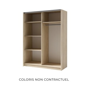 Armoire 2 portes coulissantes - Collection GOZU - Coloris chêne artisan - 150 x 198 x 62 cm