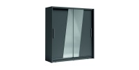 Armoire 2 portes coulissantes avec miroir oblique 205 cm - gris graphite - Collection BAHIA