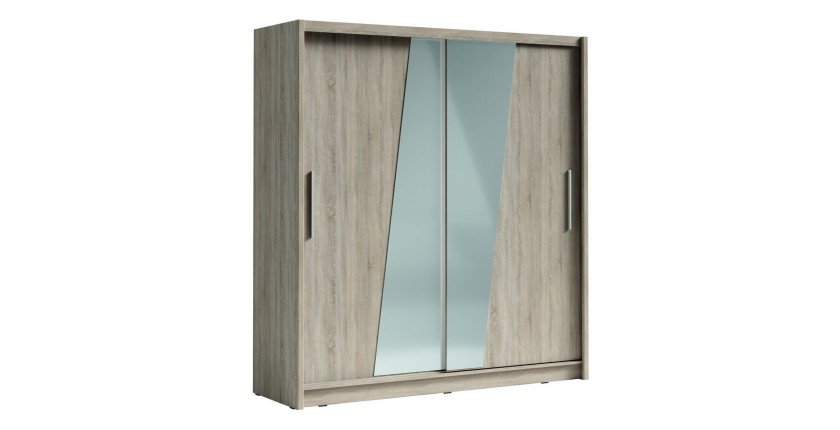 Armoire 2 portes coulissantes avec miroir oblique 205 cm - chêne sonoma - Collection BAHIA