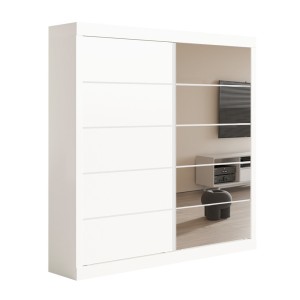 Garde Robe MILS, armoire 2 portes coulissantes avec miroir coloris blanc