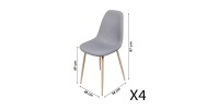 Lot de 4 chaises en tissu gris clair avec pieds en métal effet bois – 45x87x54 cm, hauteur d'assise 49 cm – Collection NORDICA