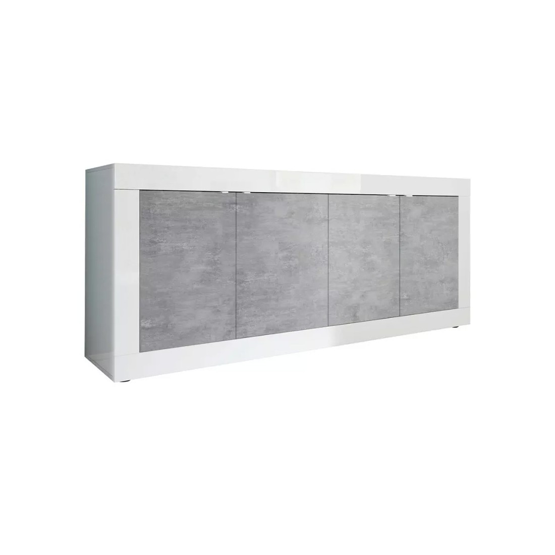 Buffet 4 porte, collezione CISA, bianco lucido laccato/quercia chiara, ideale per soggiorno moderno