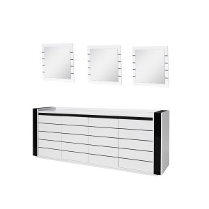 Ensemble buffet LINA avec LED et 3 miroirs carrés coloris blanc et noir