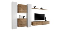 Set di mobili da salotto design SWITCH VI, bianco/quercia, finitura bianco lucido e quercia effetto fresato