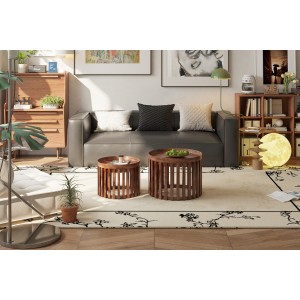 Set de deux tables basses rondes en bois massif collection CANYON