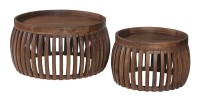 Set de deux tables basses rondes en bois massif collection MANGO