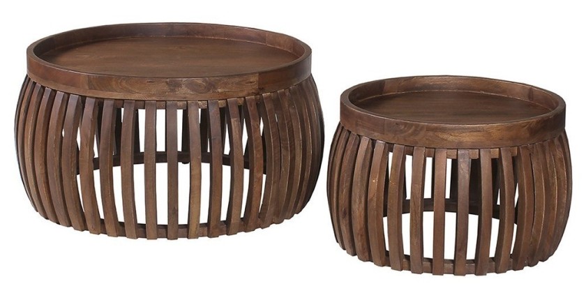 Set de deux tables basses rondes en bois massif collection MANGO