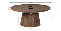 Table basse ronde en bois massif collection JAKARTA - Style ethnique et design - Diamètre 80cm