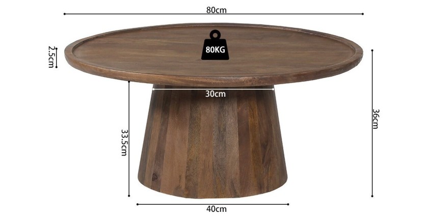 Table basse ronde en bois massif collection JAKARTA - Style ethnique et design - Diamètre 80cm