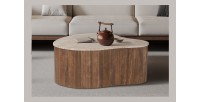 Mesa baja de madera maciza colección DELHI 80cm - Estilo étnico y diseño