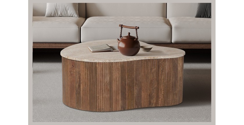 Table basse en bois massif collection DELHI 80cm - Style ethnique et design