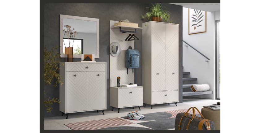 Armoire de rangement LUNA – Beige mat – 3 portes, 6 niches – À poser