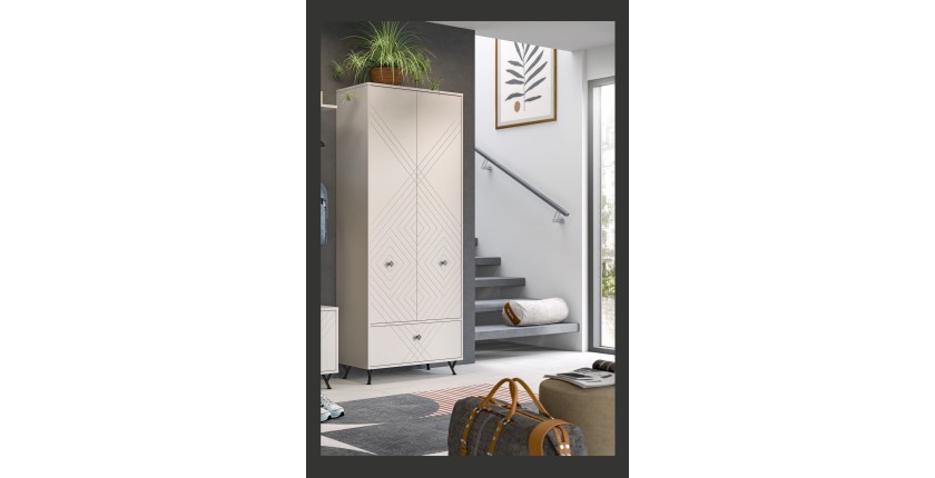 Armoire de rangement LUNA – Beige mat – 3 portes, 6 niches – À poser