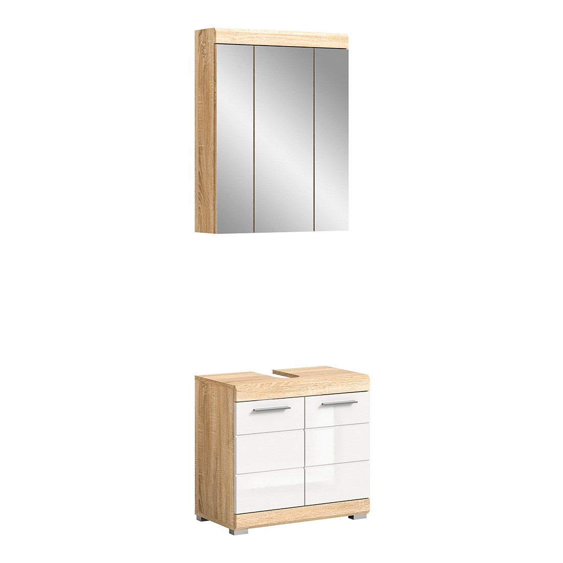 Ensemble de meubles de salle de bain RIDLEY – Meuble sous vasque et rangement miroir – Blanc et chêne clair