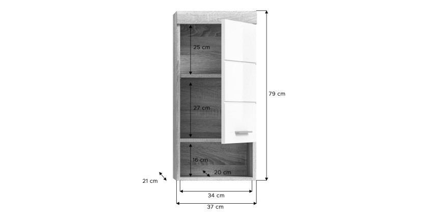 Ensemble de meubles de salle de bain RIDLEY – Meuble sous vasque, rangement miroir, 2 demi colonnes – Blanc et chêne clair