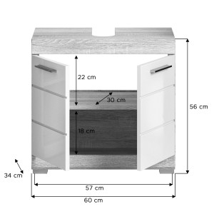 Ensemble de meubles de salle de bain RIDLEY – Meuble sous vasque, colonne et rangement avec miroir – Blanc et chêne clair