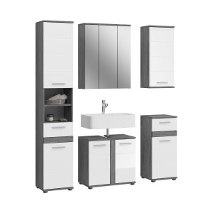 Ensemble de meubles de salle de bain WILLIAM – Gris foncé et blanc – 164x191x34 cm – 6 portes, 2 tiroirs