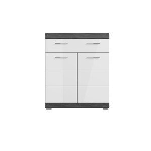 Meuble de rangement bas SCOTT – 2 portes et 1 tiroir – Gris foncé et blanc – 74x88x31 cm