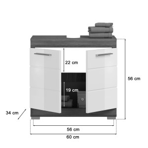 Meuble sous vasque SCOTT – 2 portes – Gris foncé et blanc – 60x56x34 cm