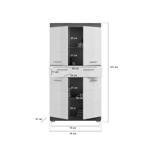 Meuble de rangement SCOTT – 4 portes et 1 tiroir – Gris foncé et blanc – 74x141x31 cm