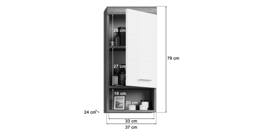 Demi-colonne de rangement SCOTT – 1 porte – Gris foncé et blanc – 37x79x24 cm