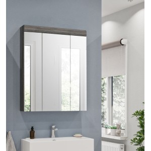 Meuble de rangement haut SCOTT – 3 portes avec miroir – Gris foncé et blanc – 60x79x18 cm