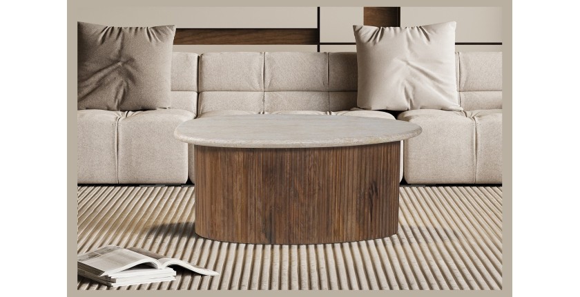 Table basse en bois massif collection DELHI 90cm - Style ethnique et design