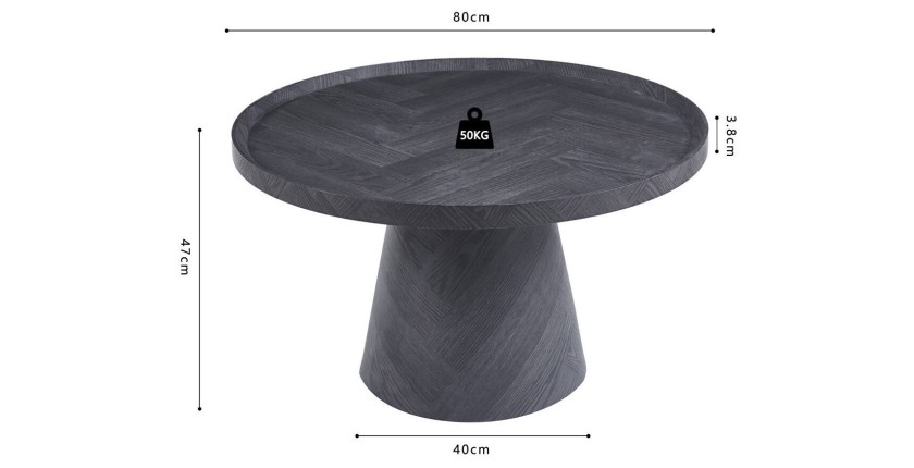 Table basse ronde collection CARLSEN – Décor gris foncé – Bord relevé – D80 x H47 cm