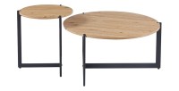 Lot de deux table basses rondes style industriel collection BIANCA - Coloris chêne clair et noir.