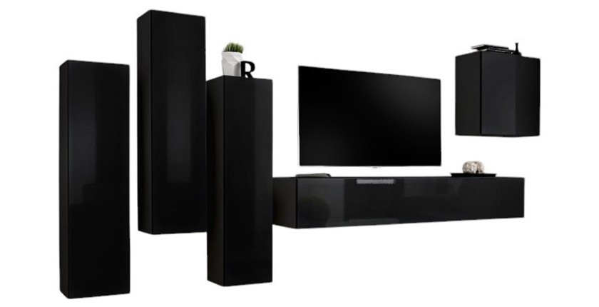 Set mobili salotto SWITCH III - Nero lucido - Mobile TV e contenitori sospesi design