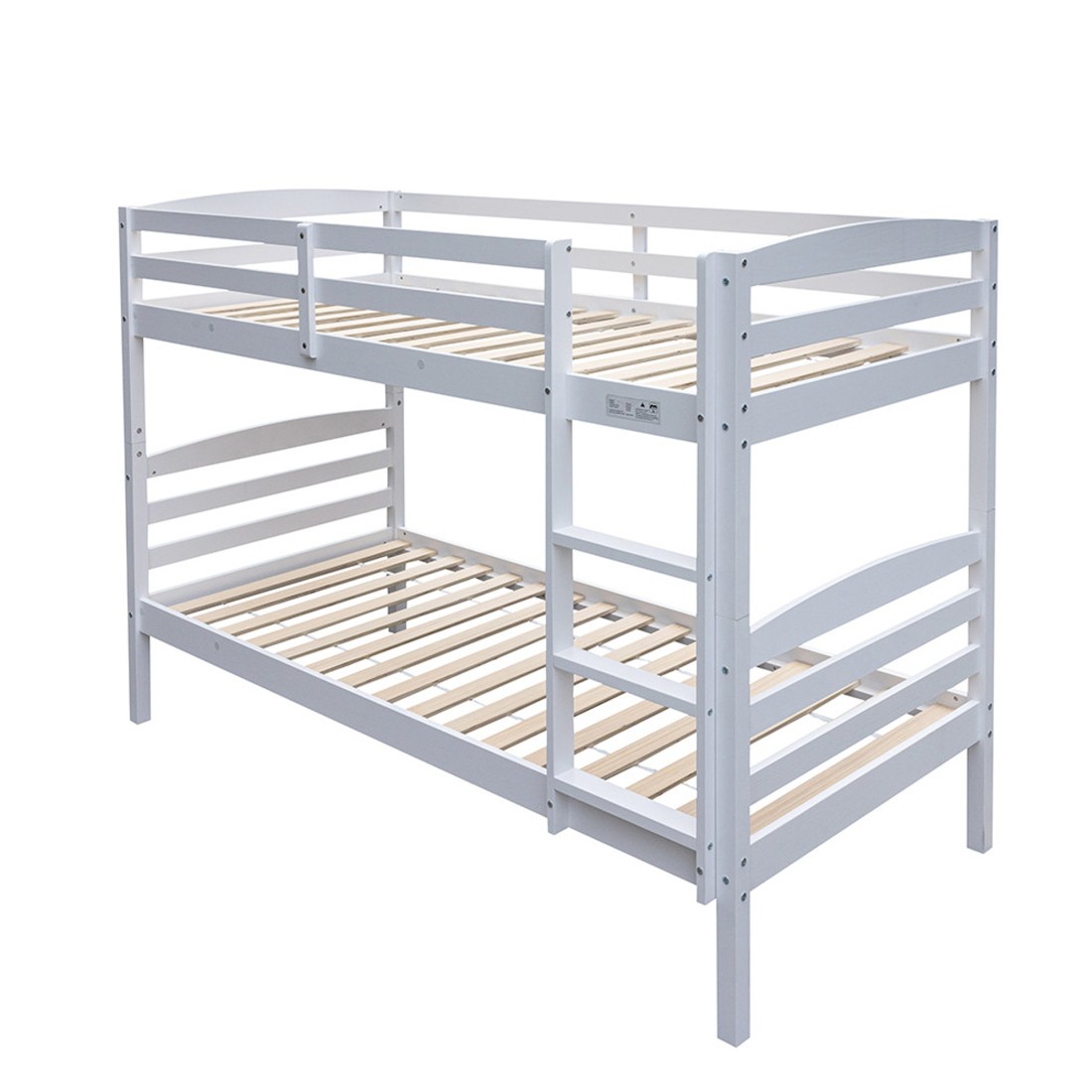 Lit superposé évolutif 90x200 cm BOY – Bois massif – Blanc – Sommier inclus