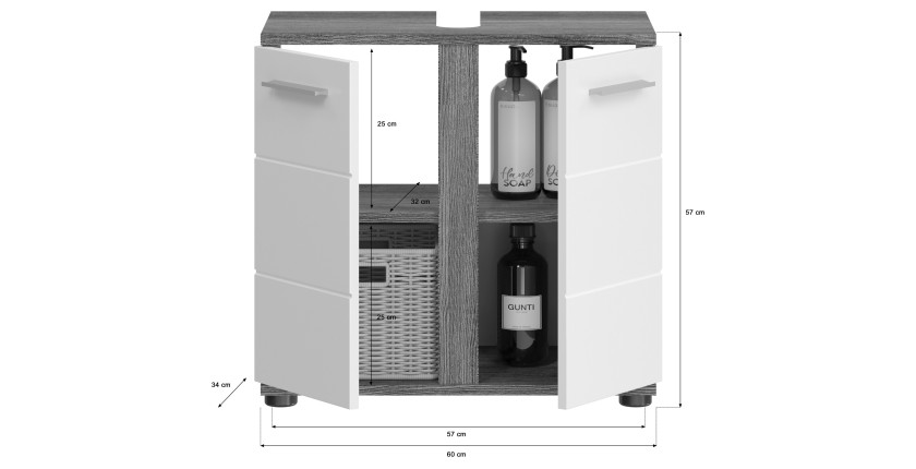 Ensemble de meubles de salle de bain WILLIAM – Gris foncé et blanc – 64x191x34 cm – Avec LED 