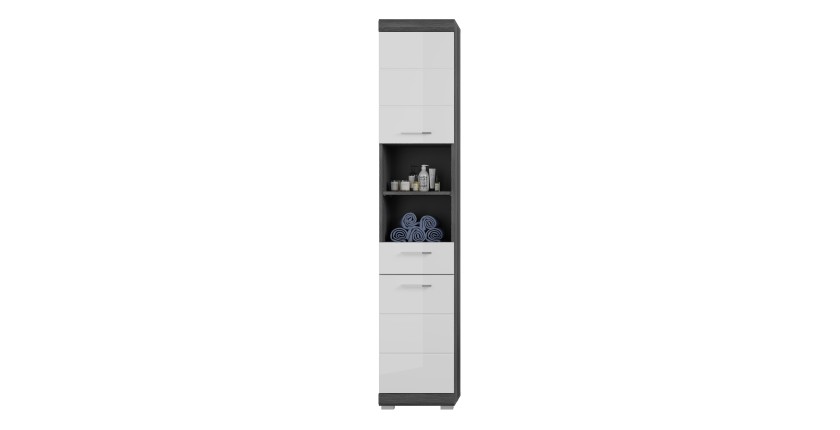 Columna de baño SCOTT - 2 puertas y 1 cajón - Gris oscuro y blanco - 37x191x31 cm 