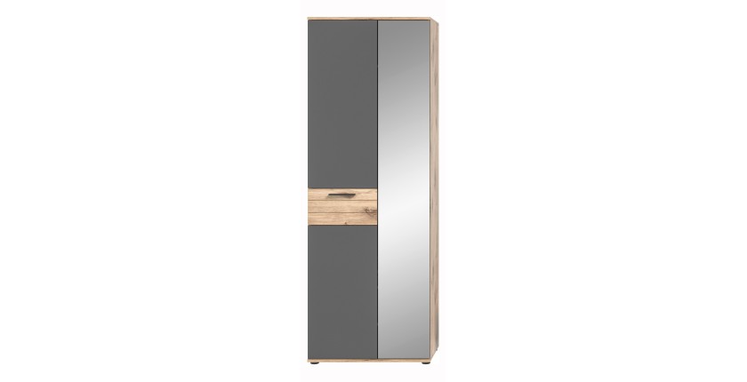 Armoire d'entrée avec miroir et penderie – Gris anthracite et chêne clair – SELMA 