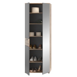 Armoire d'entrée avec miroir et penderie – Gris anthracite et chêne clair – SELMA 