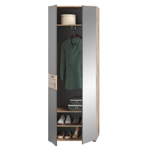 Armoire d'entrée avec miroir et penderie – Gris anthracite et chêne clair – SELMA 
