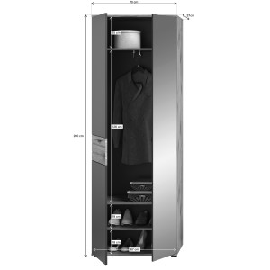Armoire d'entrée avec miroir et penderie – Gris anthracite et chêne clair – SELMA 