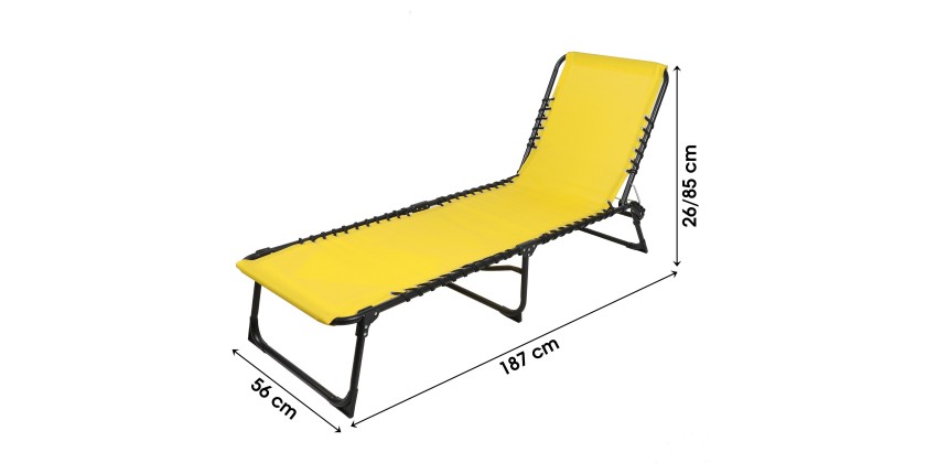Bain de soleil jaune moutarde – 187x56x26/85 cm – Métal – Toile résistante