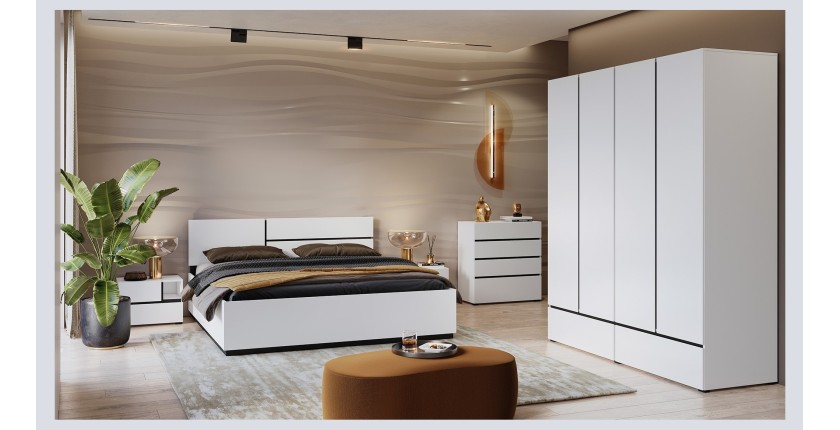 Lit HAVANA 160x200 cm blanc et noir – Design moderne et structure robuste